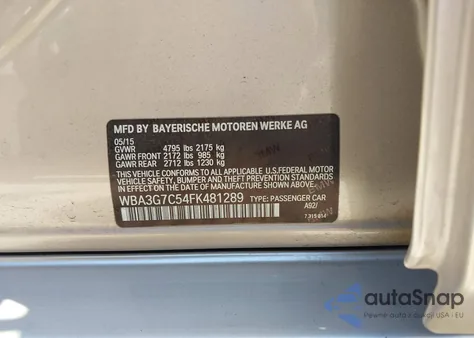 2015 BMW 328I xDrive z USA, uszkodzony, nr VIN WBA3G7C54FK481289